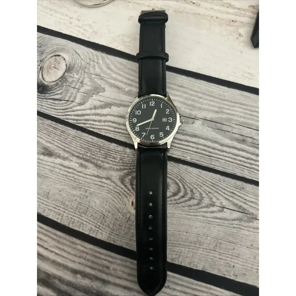 Amazon Essentials Silver Case Black Dial And Band Men’s Watch